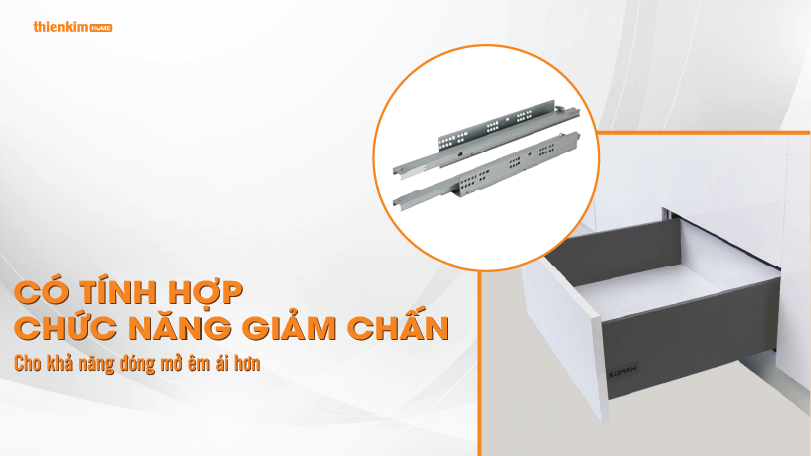 Có tích hợp chức năng giảm chấn Ray hộp Hafele S4 chức năng giảm chấn màu xám 552.55.302